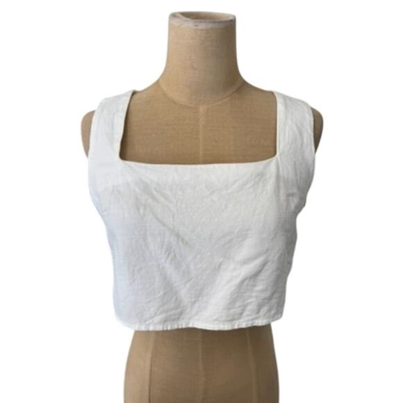 "MABLE" White Rayon/Linen Blend Cropped Tank Top SZ S Babydoll Summer Clean Girl - Picture 2 of 9